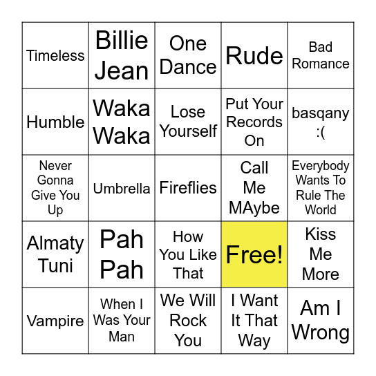 Music Bingo Card
