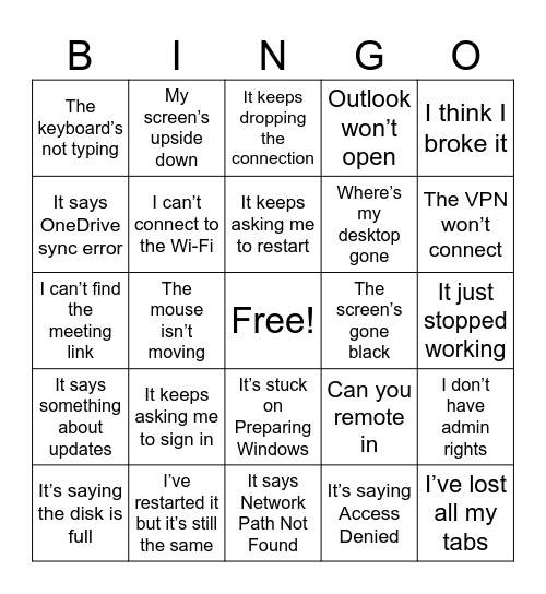 Helpdesk Customer Bingo! Bingo Card