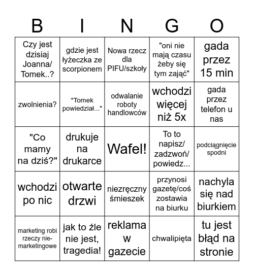 Bingo wafla Bingo Card