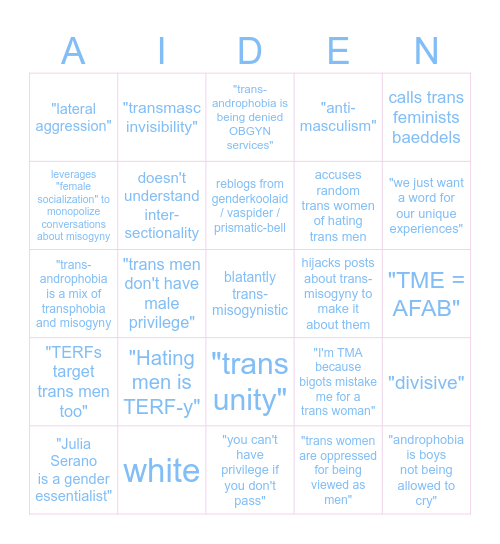 Transandrophobia Truther Bingo Card