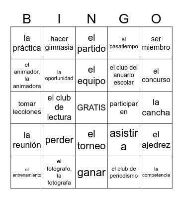 Las Actividades Extracurriculares Bingo Card