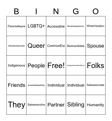 Inclusive Language BINGO Card