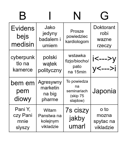 19:00 sroda wieczor bingo Card