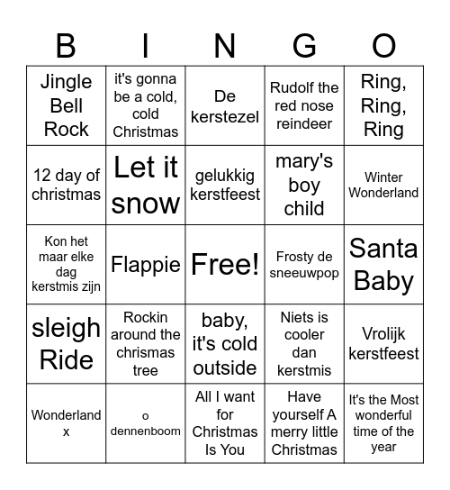 Kerstliedjes bingo Card