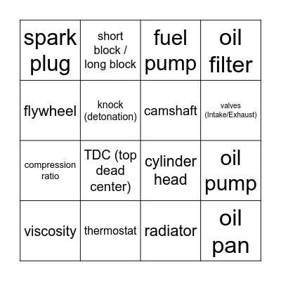 CATS ASE Engine Repair Bingo Card