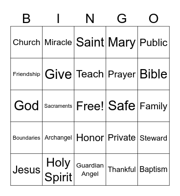 4th Grade CCD Bingo Card