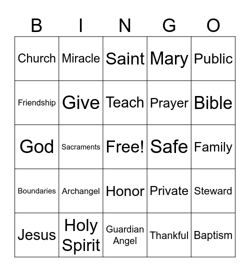 4th Grade CCD Bingo Card