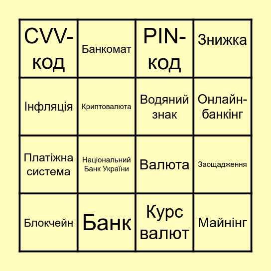 Бінго Фінансових понять з модулю 2 Bingo Card
