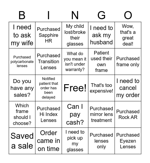 OPTICAL BINGO CHALLENGE Bingo Card