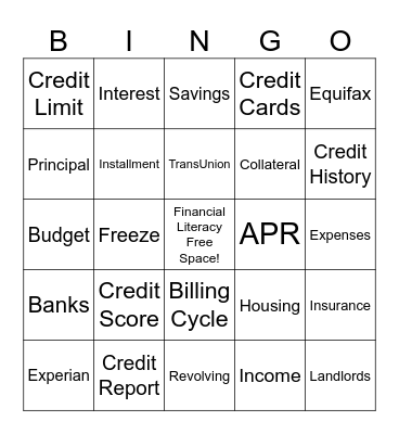 Financial Literacy Bingo Card