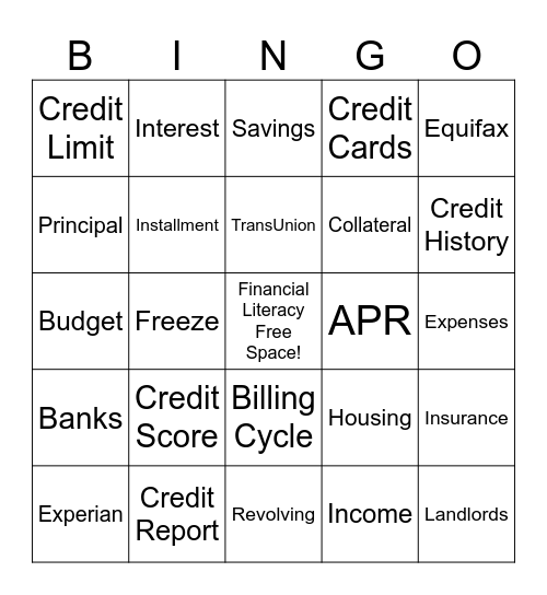 Financial Literacy Bingo Card