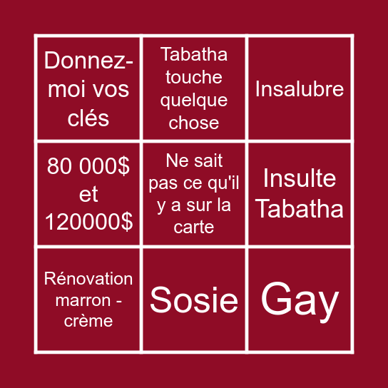 Tabatha Bingo Card