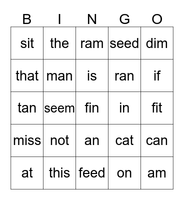 Lesson 60 Bingo Card