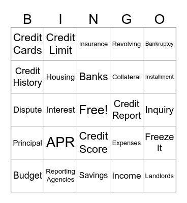 Financial Literacy Bingo Card