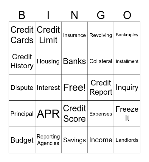 Financial Literacy Bingo Card