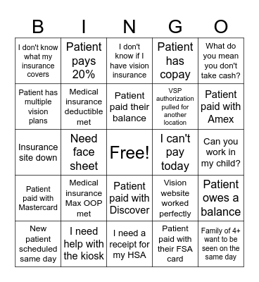 Front Desk Bingo Challenge Bingo Card