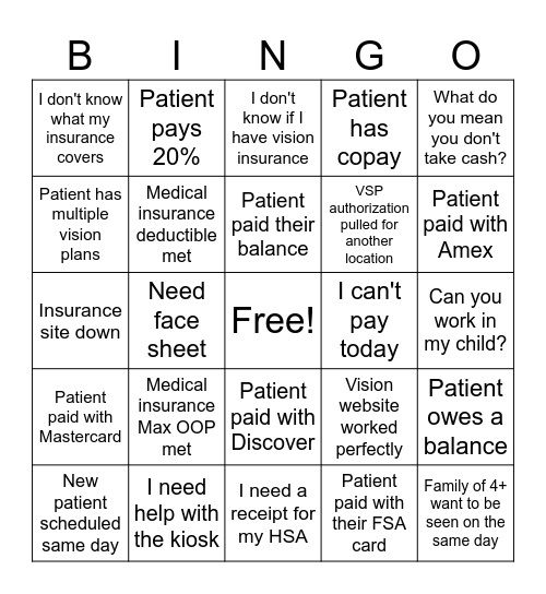 Front Desk Bingo Challenge Bingo Card