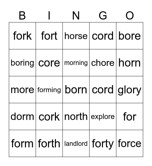 or, ore Bingo Card
