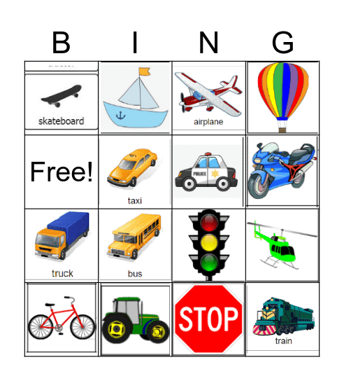 Transportation Bingo Card