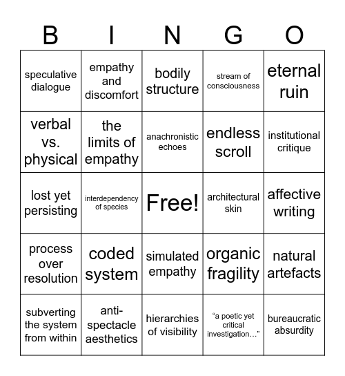 ARTSPEAK BINGO Card