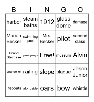 Finding the Titanic Bingo Card