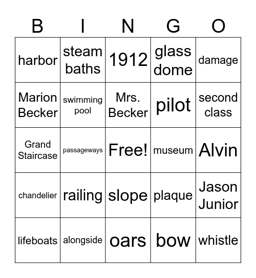 Finding the Titanic Bingo Card