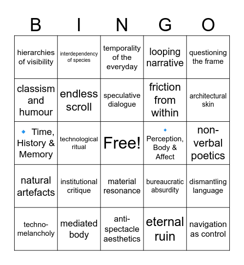 Artspeak BINGO! Bingo Card