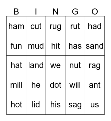 Lesson 80 Bingo Card