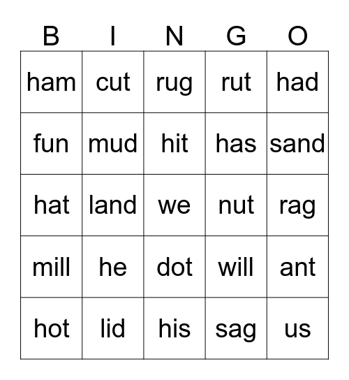 Lesson 80 Bingo Card