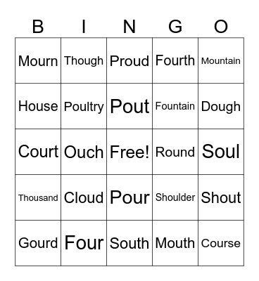 Ou Words Bingo Card