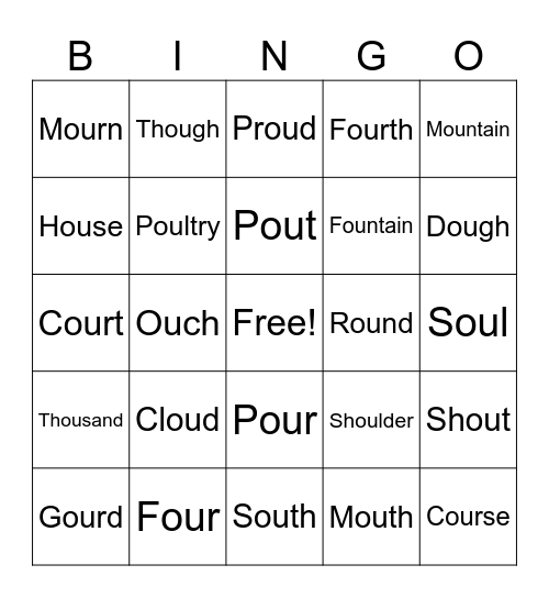 Ou Words Bingo Card