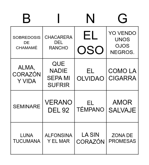 BINGO DE LA TRADICION Bingo Card