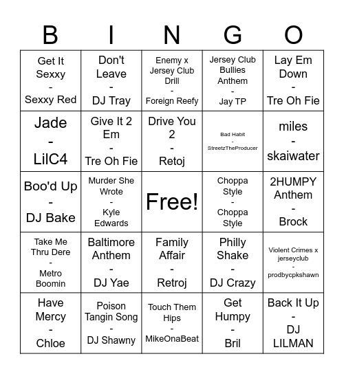 Tri-State Club Mix Bingo Card