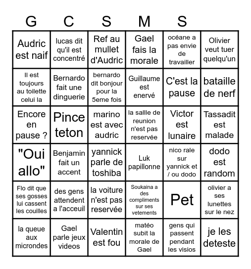 gcsms Bingo Card