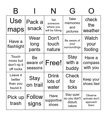 ROCK Climbers Bingo Card