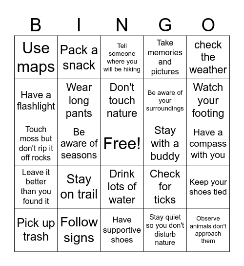 ROCK Climbers Bingo Card