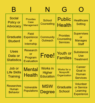 Career Connections Bingo Card