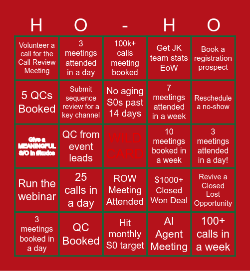 Holiday Outreach Hustle Olympics Bingo Card