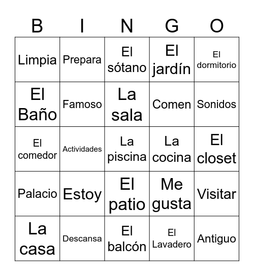 La casa Bingo Card