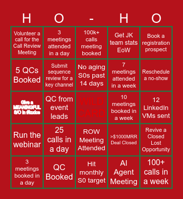 Holiday Outreach Hustle Olympics Bingo Card