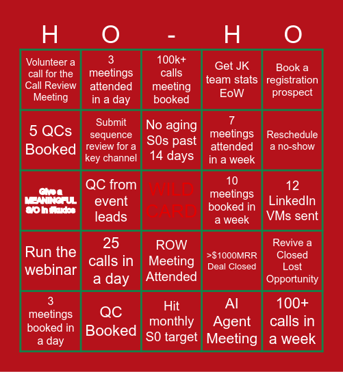 Holiday Outreach Hustle Olympics Bingo Card