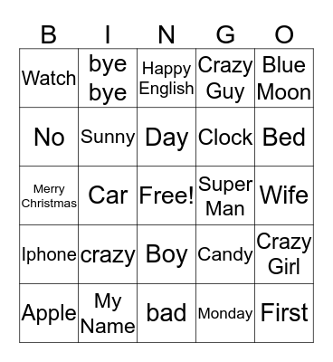 Words Bingo Card
