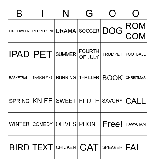Untitled Bingo Card