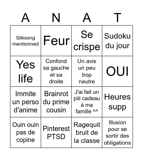 Anatole Bingo Card