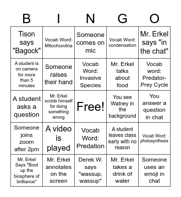 Predator/Prey Bingo Card