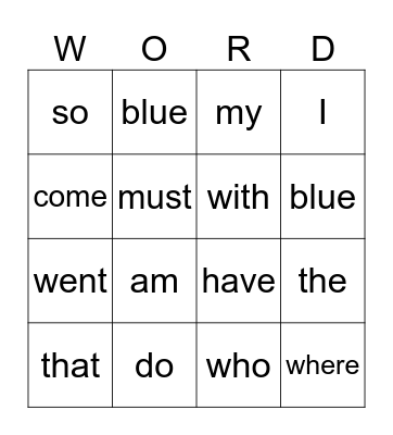Heart Word BINGO (1-55) Bingo Card