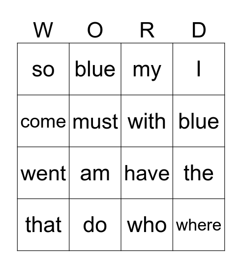 Heart Word BINGO (1-55) Bingo Card