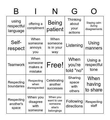 Respect Wins! Bingo Card
