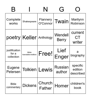Desert Island Bookshelf Bingo Card