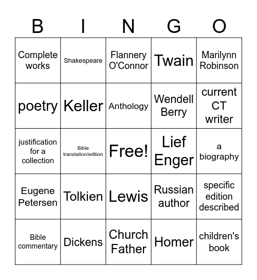 Desert Island Bookshelf Bingo Card